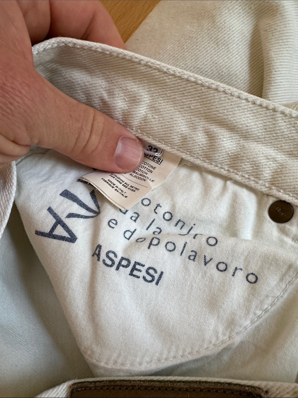 Aspesi Off-White Denim Trousers with Leather Logo Patch 32x30 - Picture 3 of 5